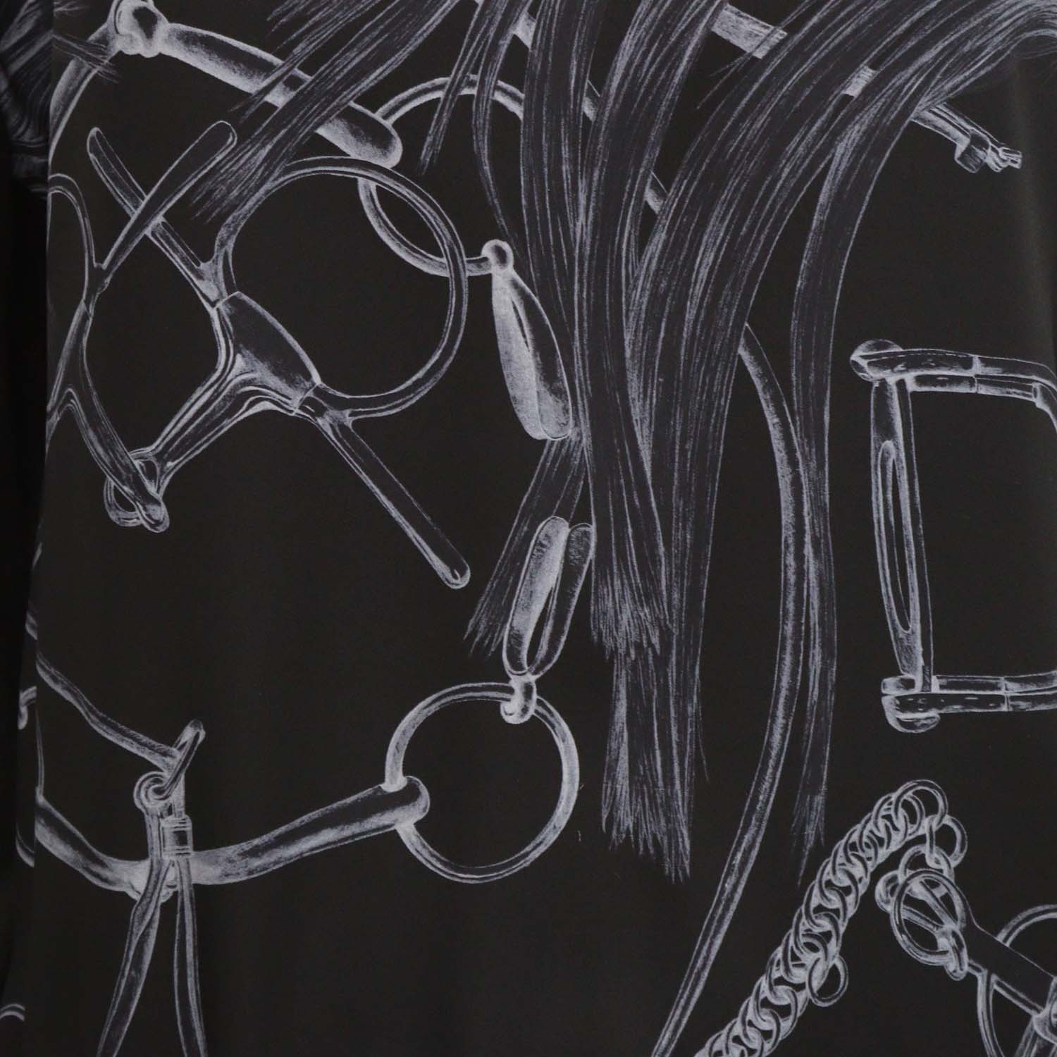 Hermes Black Silk Projects Carre au Crayon Print Long Sleeve Top