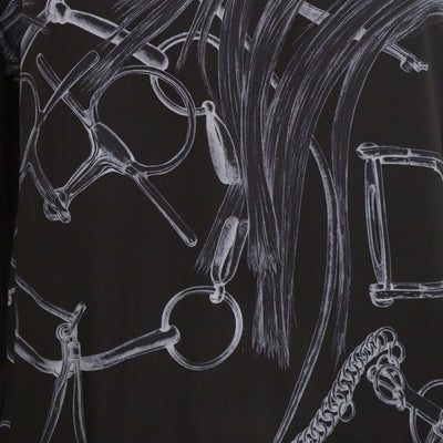 Hermes Black Silk Projects Carre au Crayon Print Long Sleeve Top