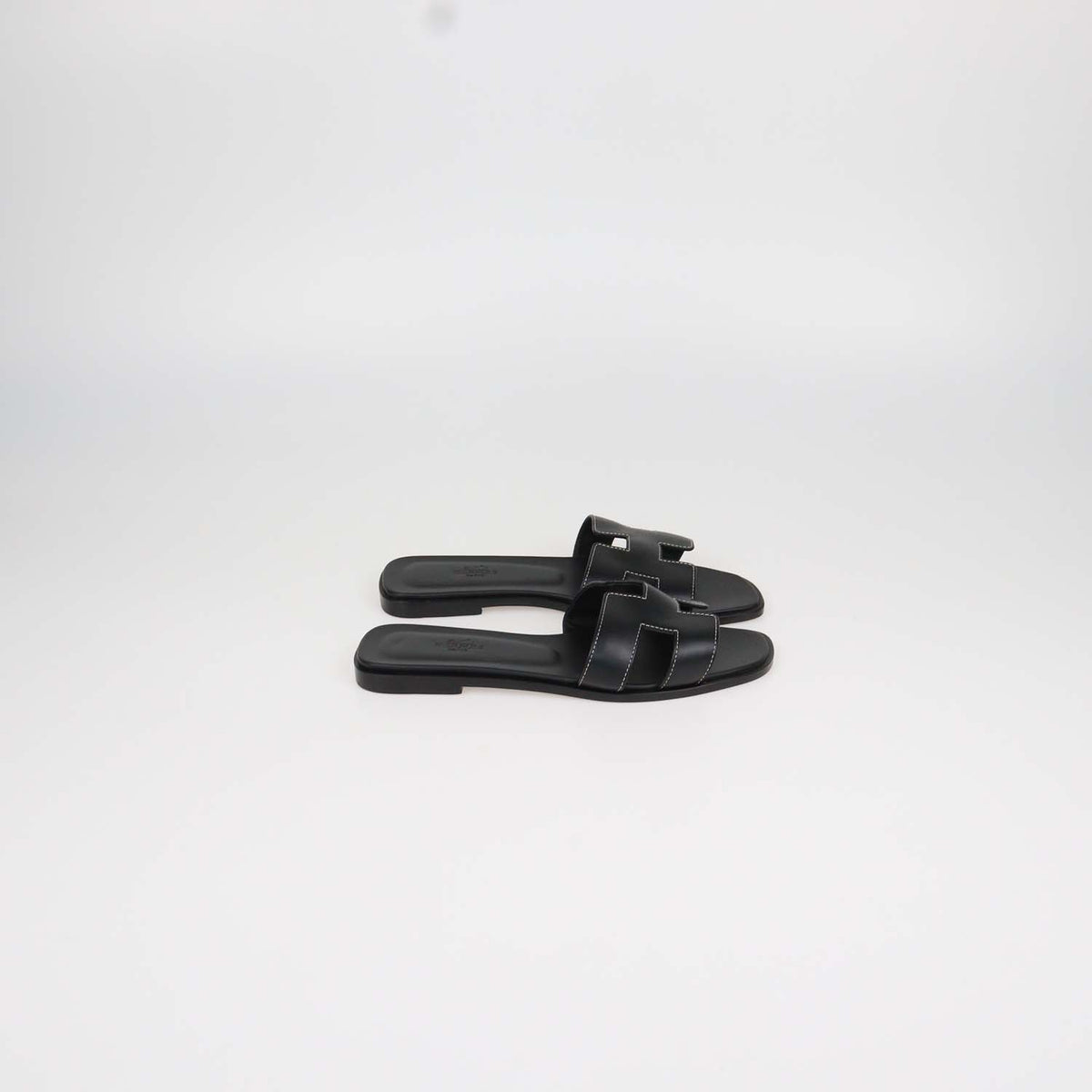 Hermes Black Box Calf Leather Oran Sandals