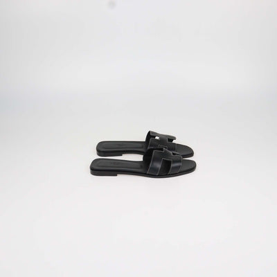 Hermes Black Box Calf Leather Oran Sandals