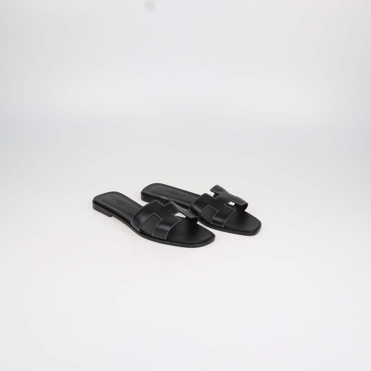 Hermes Black Box Calf Leather Oran Sandals