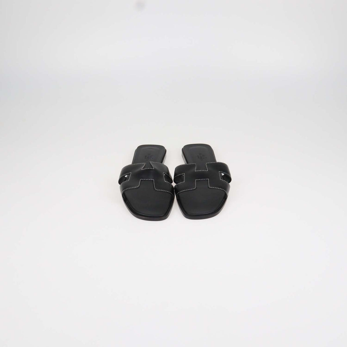 Hermes Black Box Calf Leather Oran Sandals