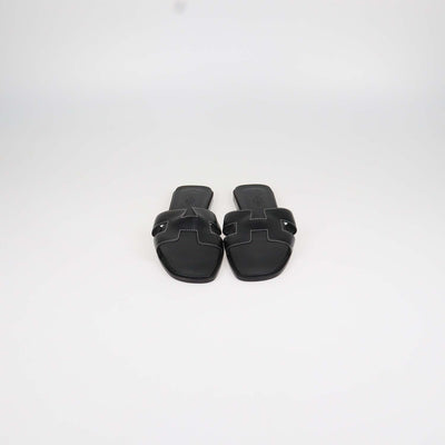 Hermes Black Box Calf Leather Oran Sandals