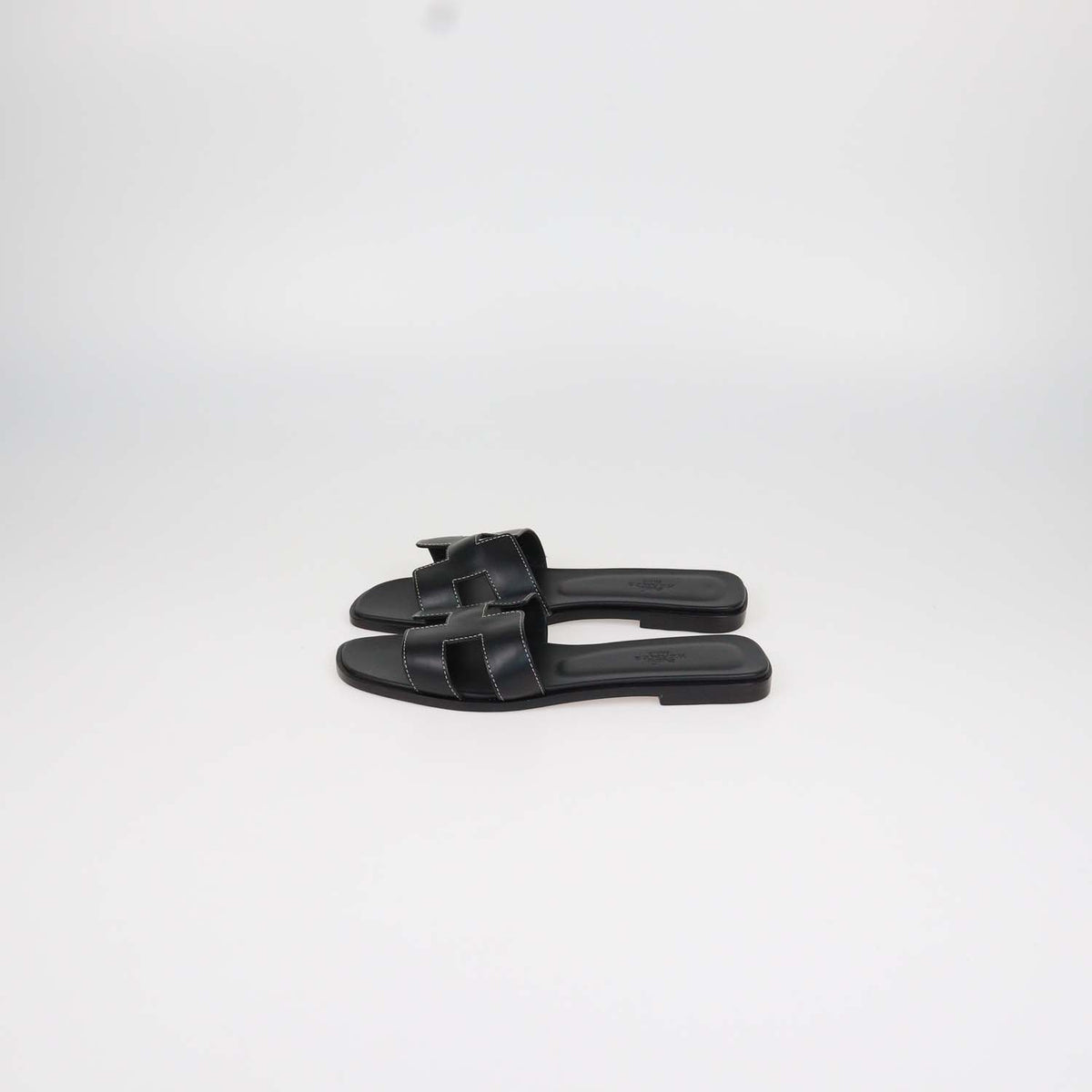 Hermes Black Box Calf Leather Oran Sandals
