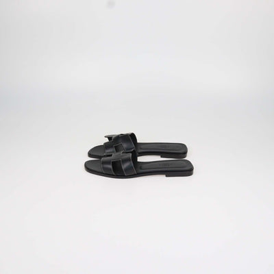 Hermes Black Box Calf Leather Oran Sandals