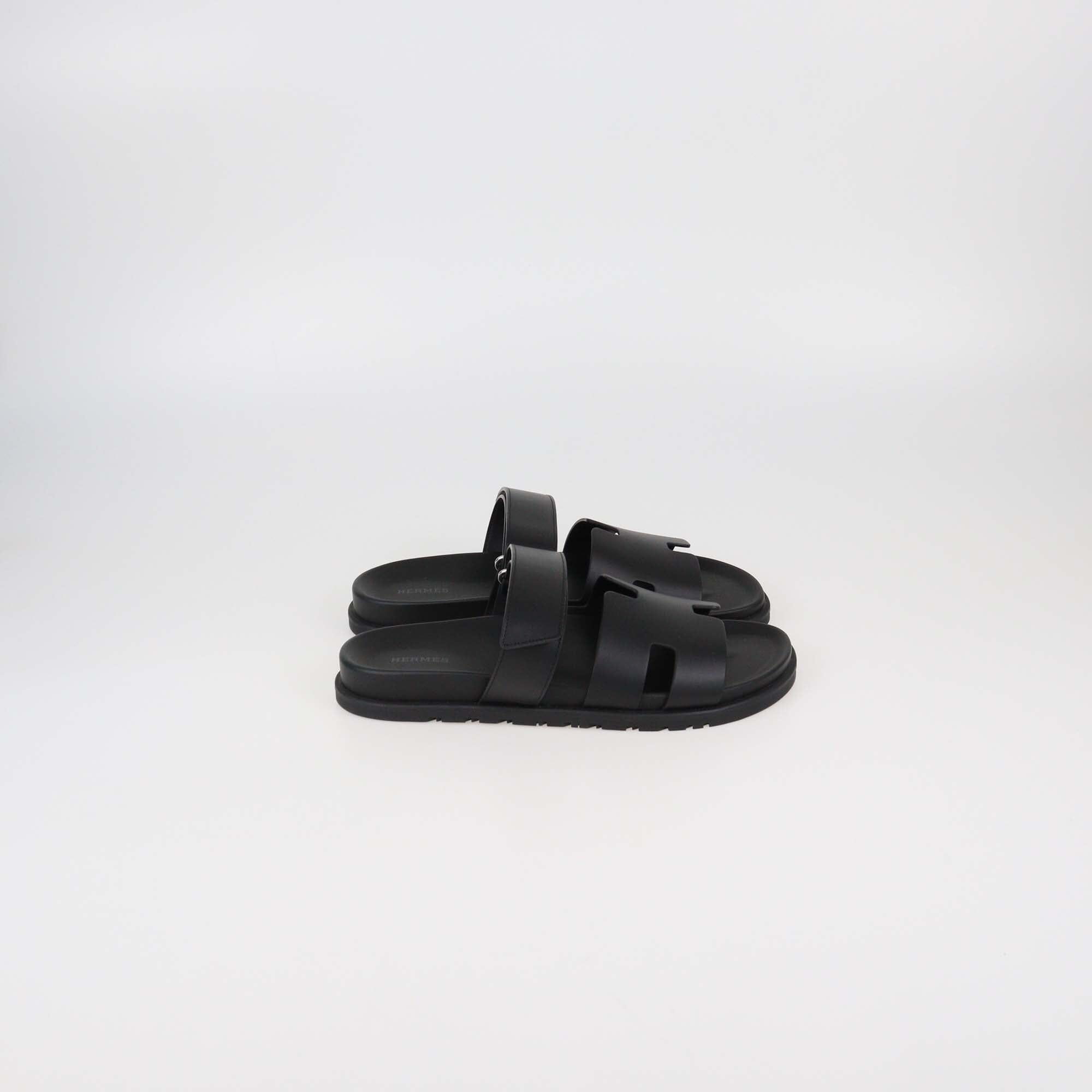 Hermes Black Leather Chypre Sandals Mens Hermes 