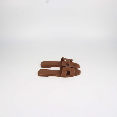 Hermes Gold Box Calf Leather Oran Sandals