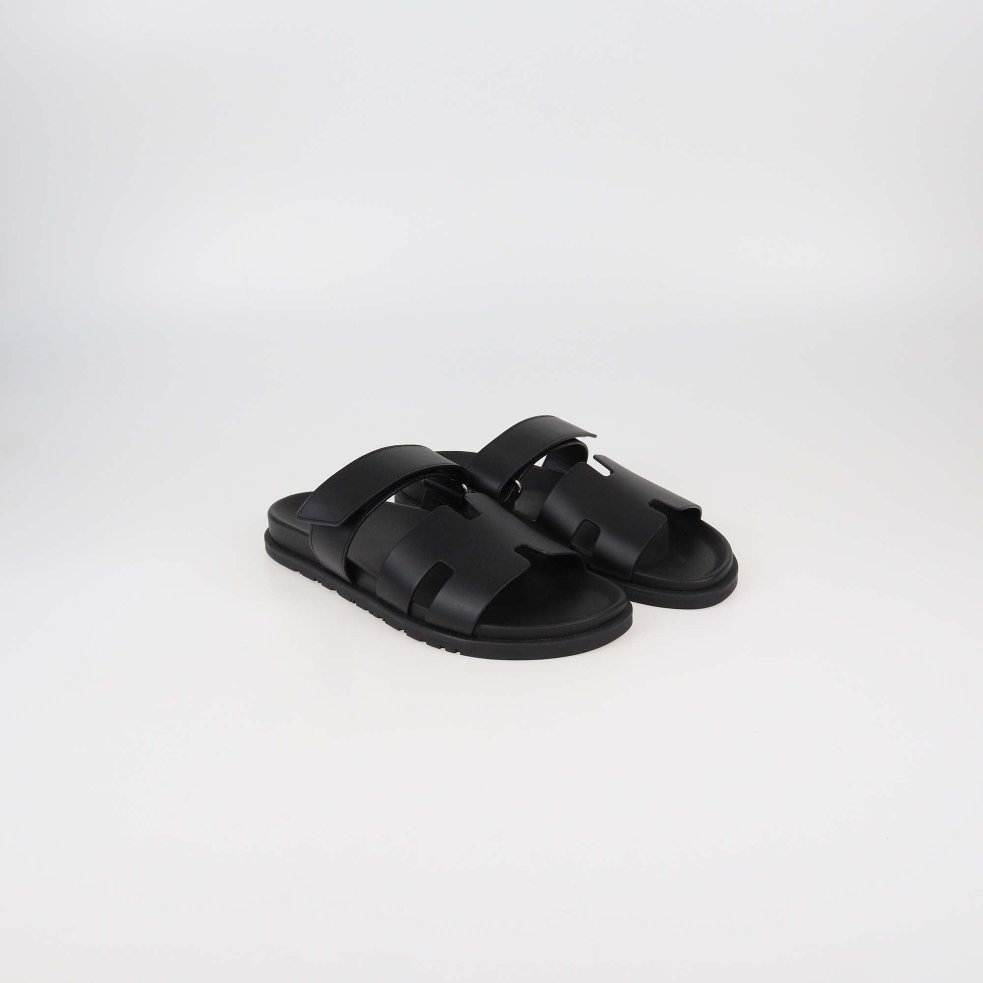 Hermes Black Leather Chypre Sandals Mens Hermes 