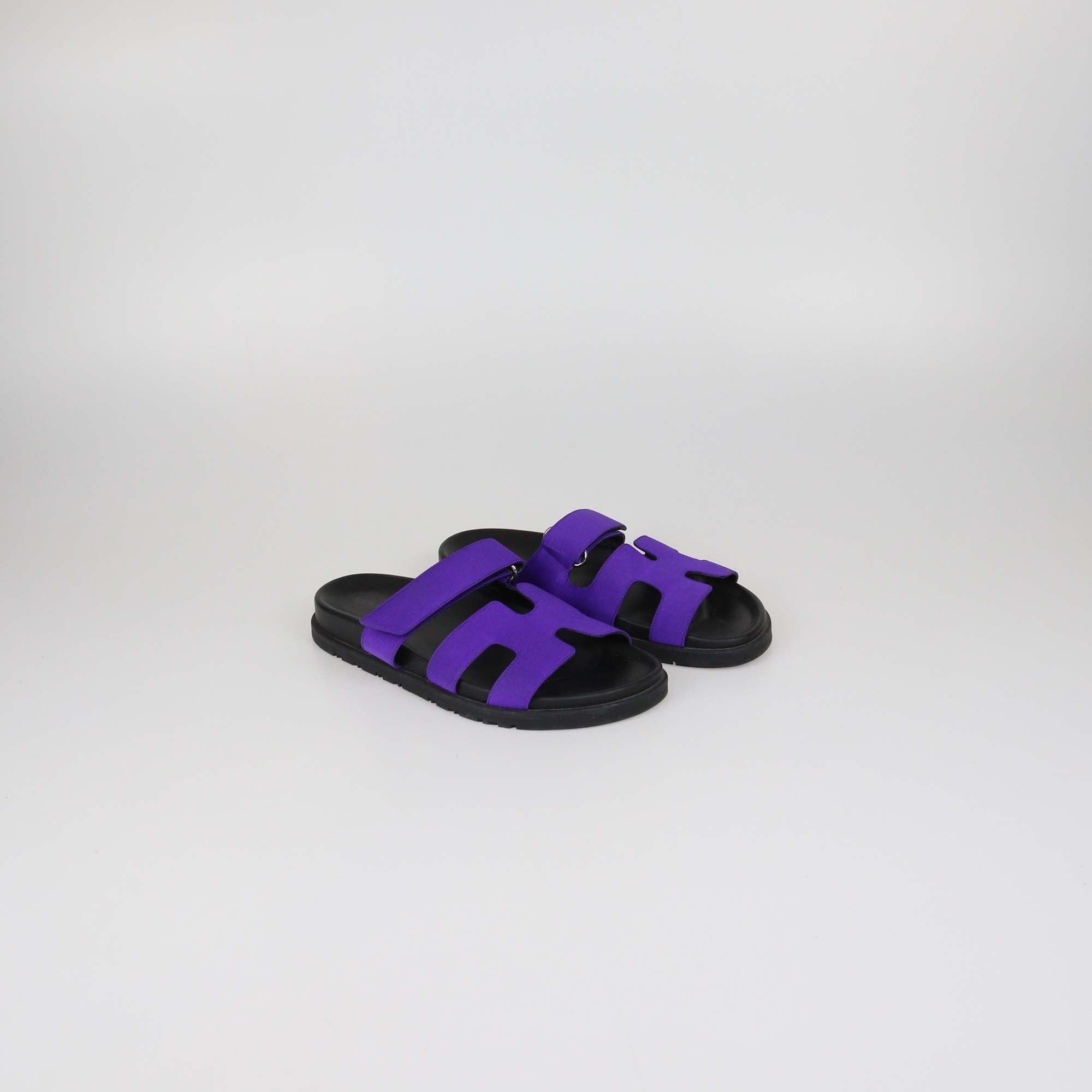 Hermes Violet Majorette Satin Chypre Sandals