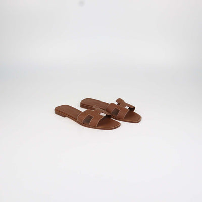 Hermes Gold Box Calf Leather Oran Sandals