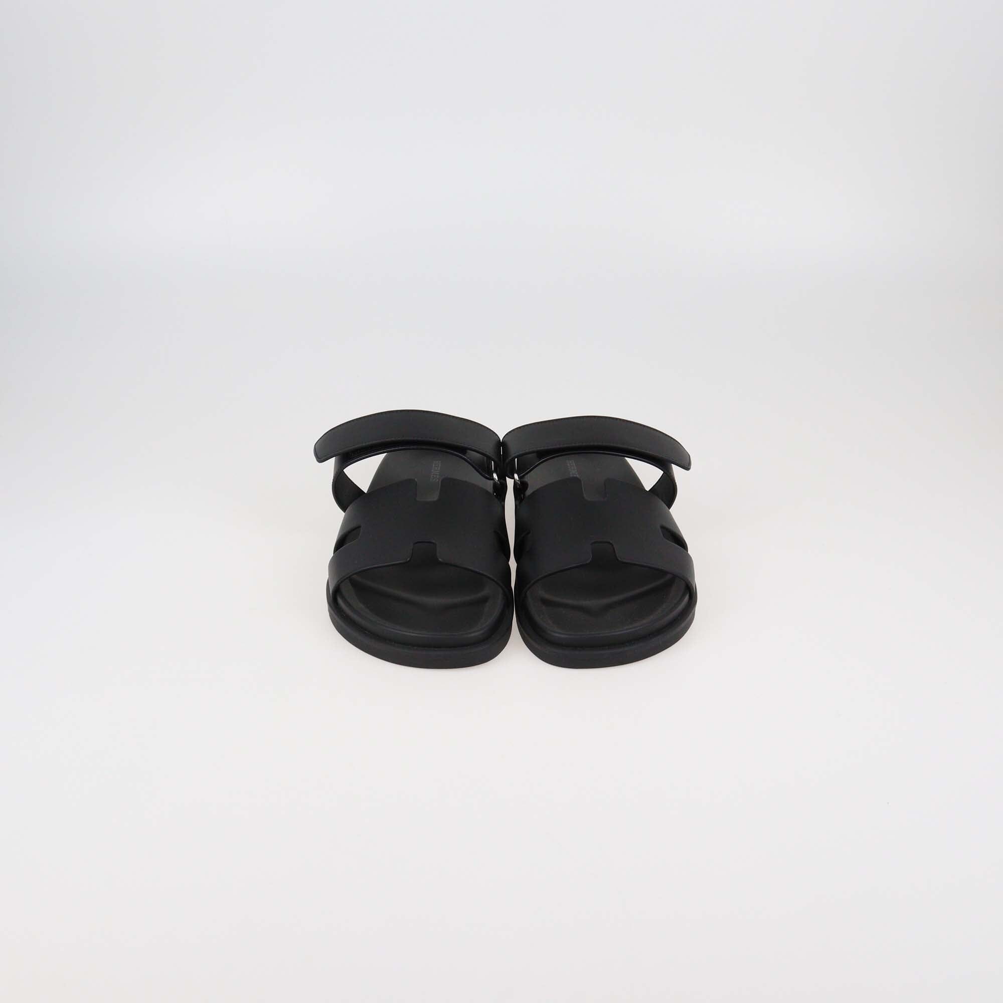 Hermes Black Leather Chypre Sandals Mens Hermes 