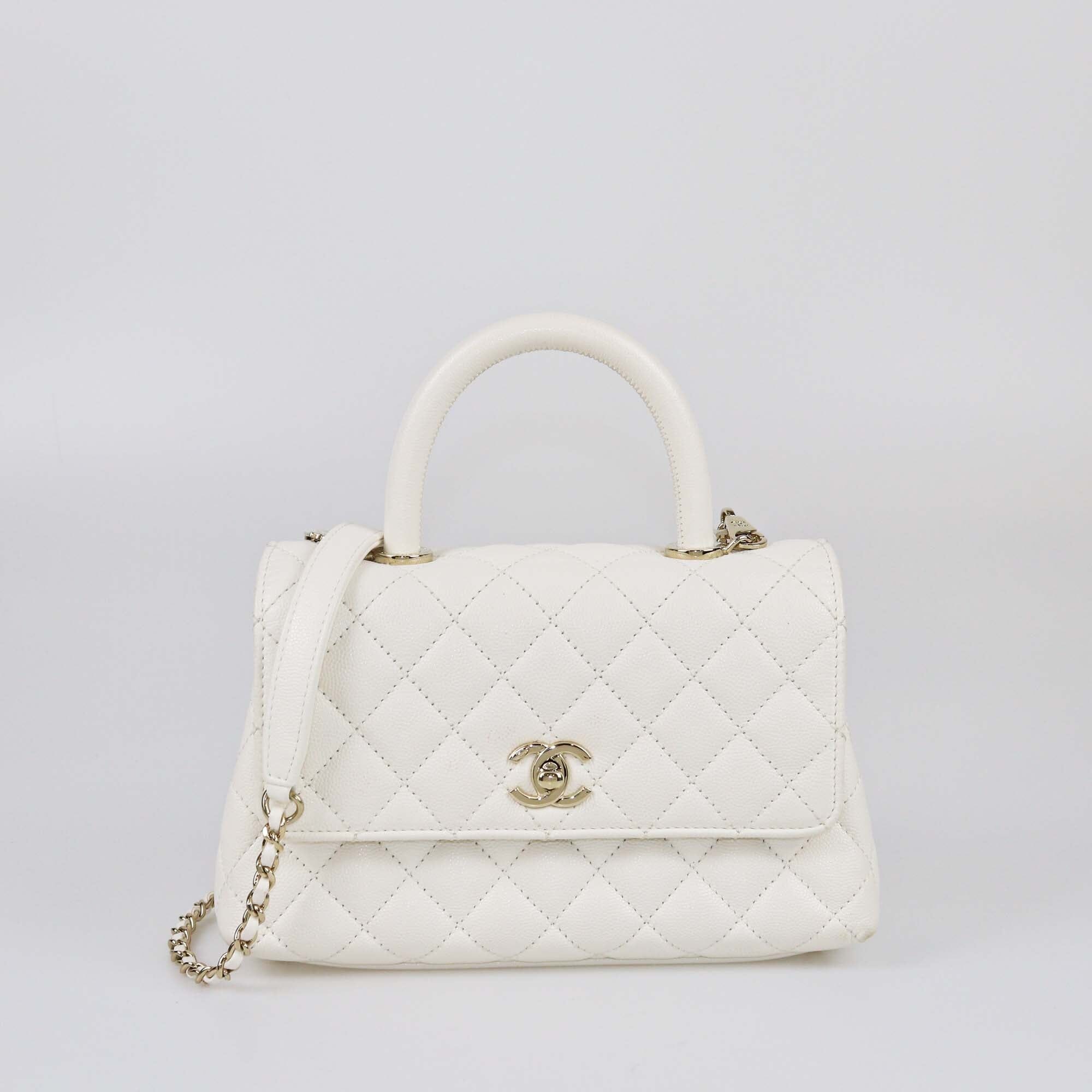 Chanel White Caviar Mini Coco Top Handle Bag Womens Chanel 