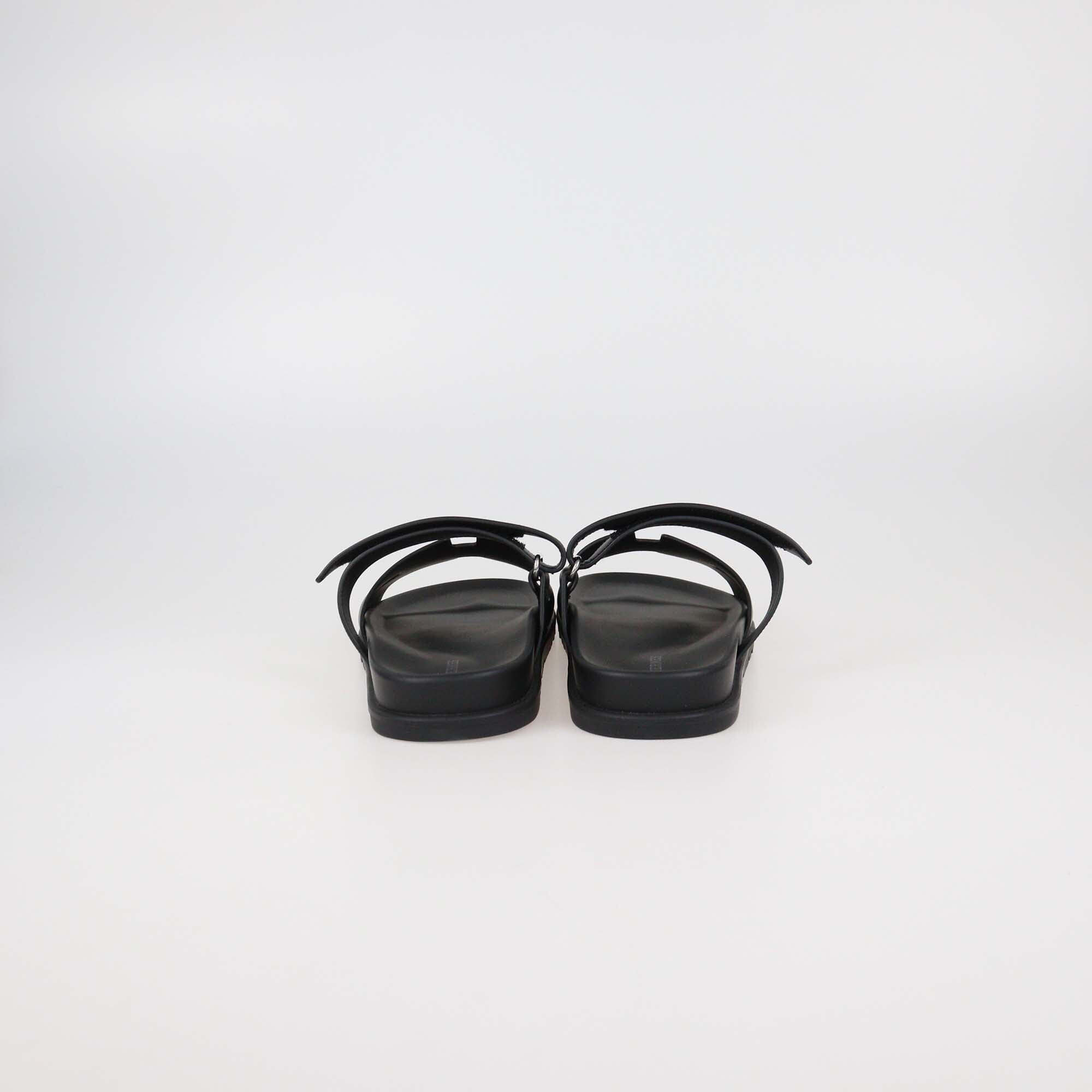 Hermes Black Leather Chypre Sandals Mens Hermes 