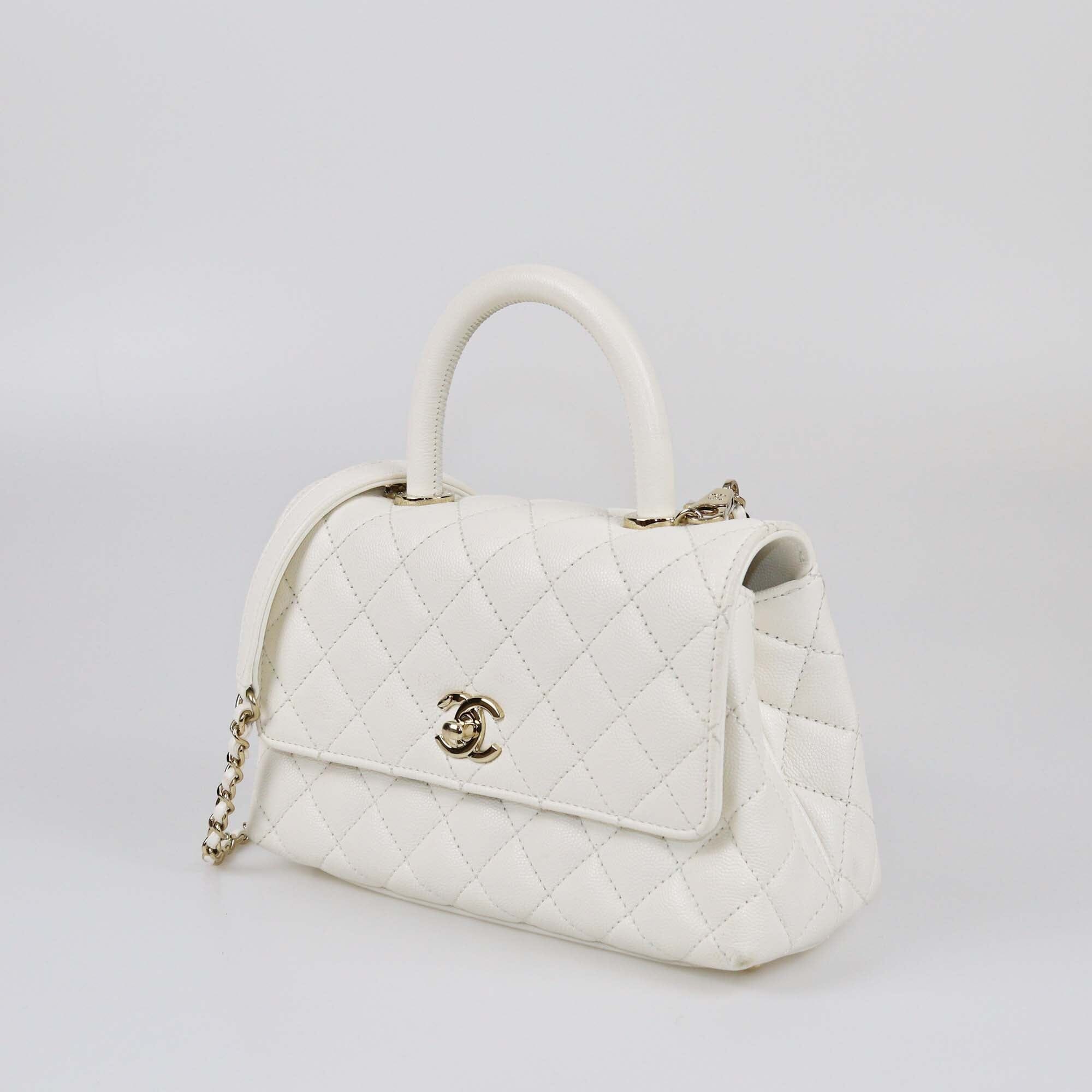 Chanel White Caviar Mini Coco Top Handle Bag Womens Chanel 