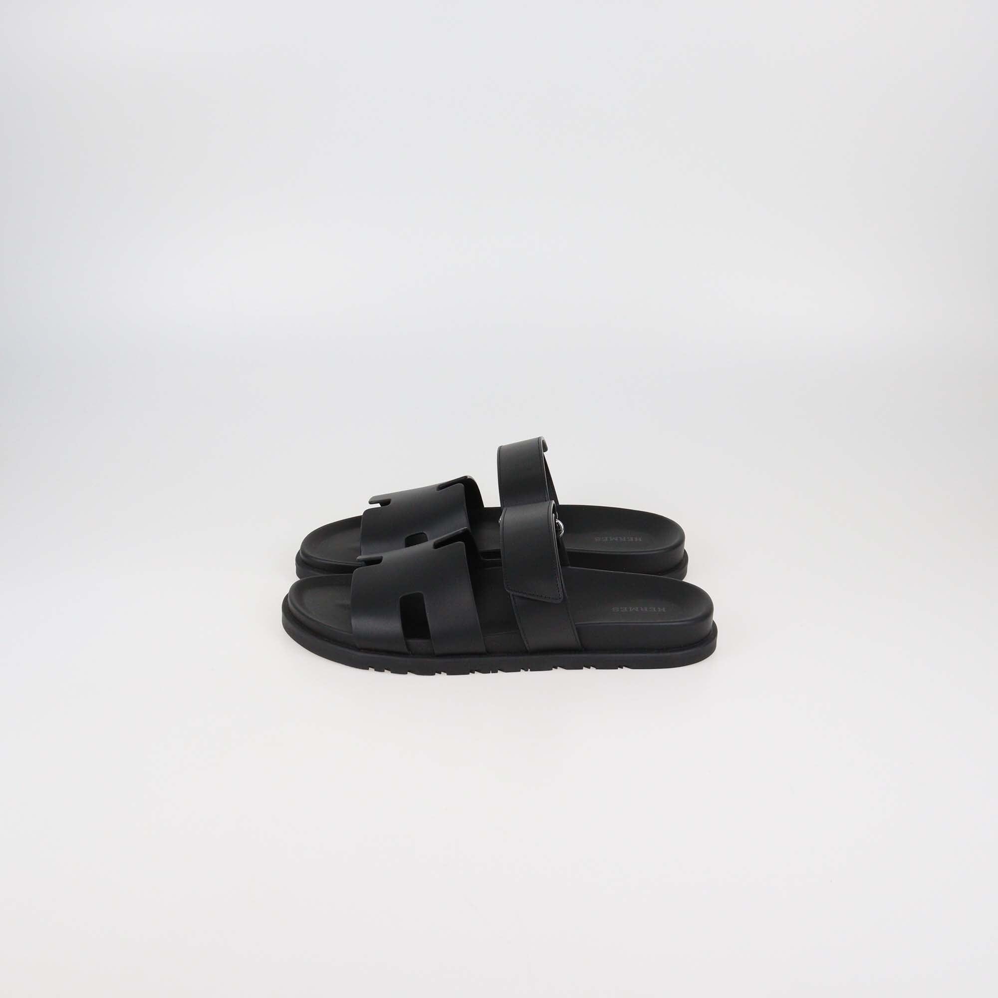 Hermes Black Leather Chypre Sandals Mens Hermes 