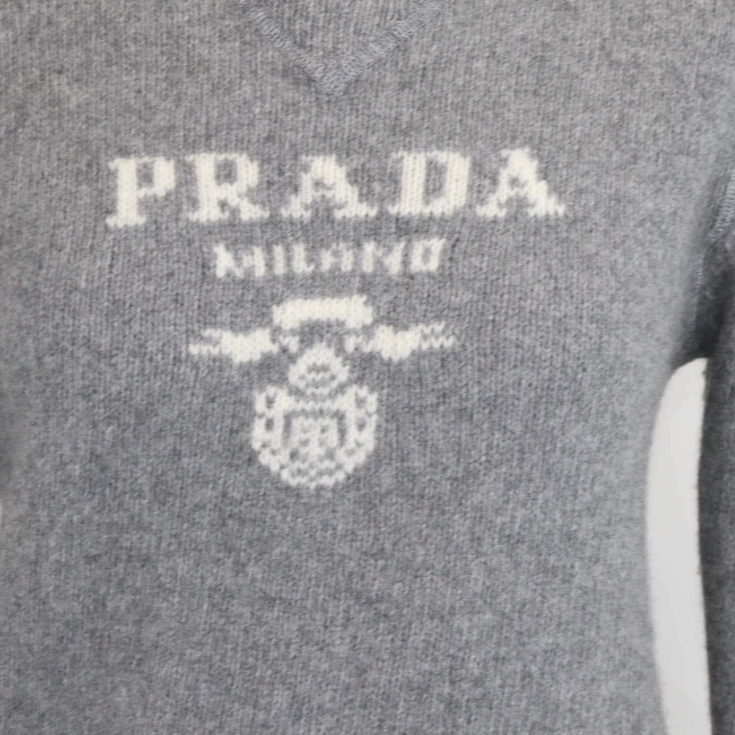 Prada Grey Cashmere and Wool Logo Crew Neck Sweater
