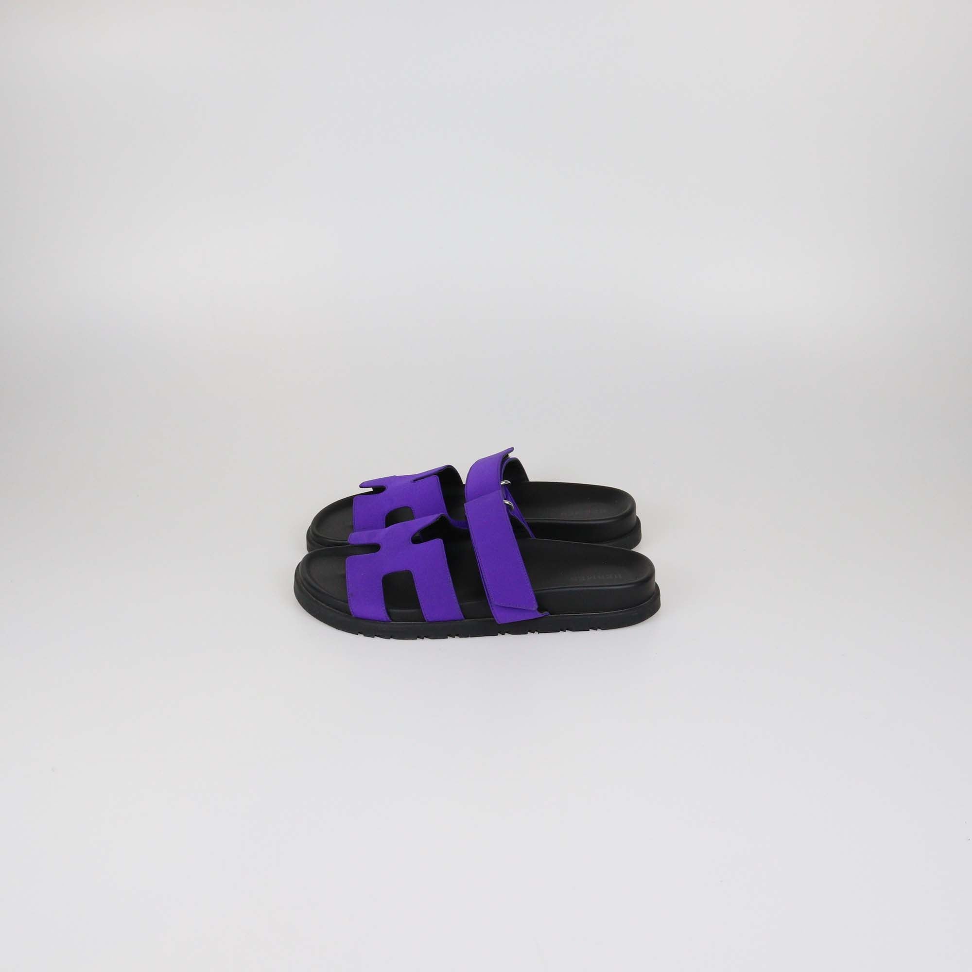 Hermes Violet Majorette Satin Chypre Sandals