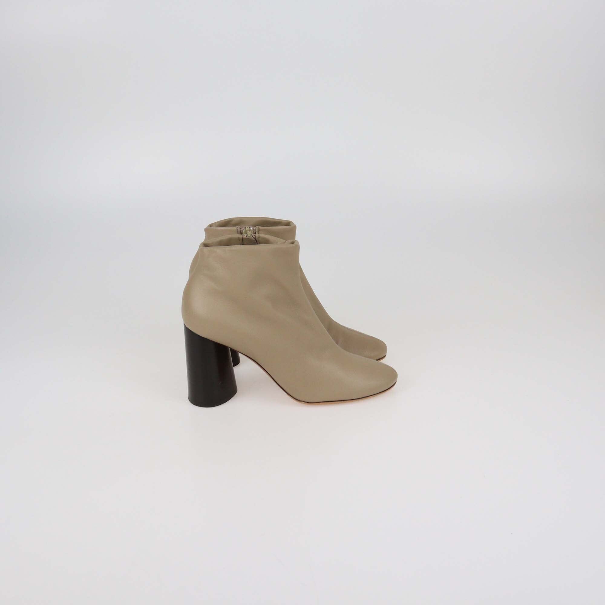 Celine Beige Leather Zip Heeled Booties Womens Celine 