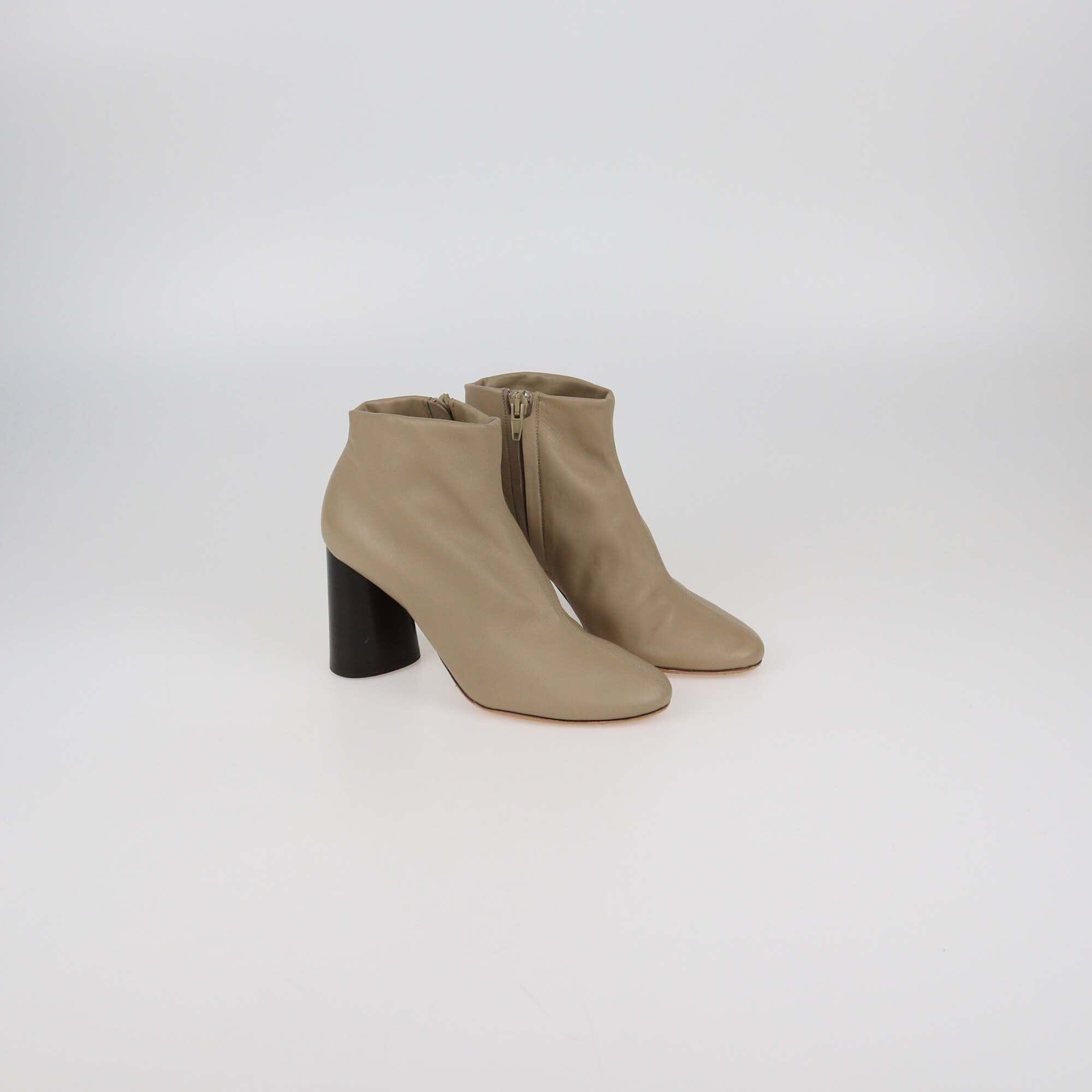 Celine Beige Leather Zip Heeled Booties Womens Celine 