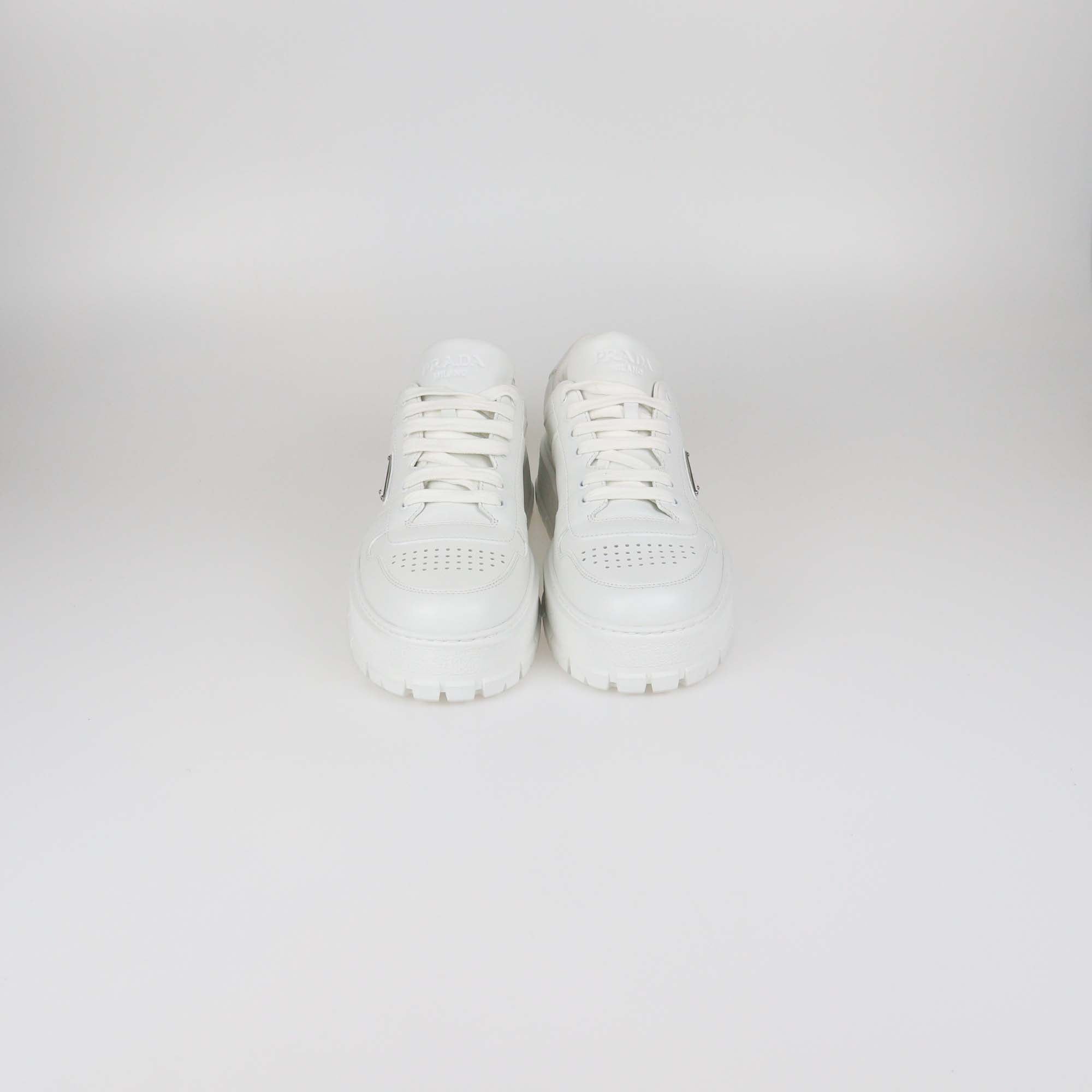 Prada White Leather Downtown Sneakers
