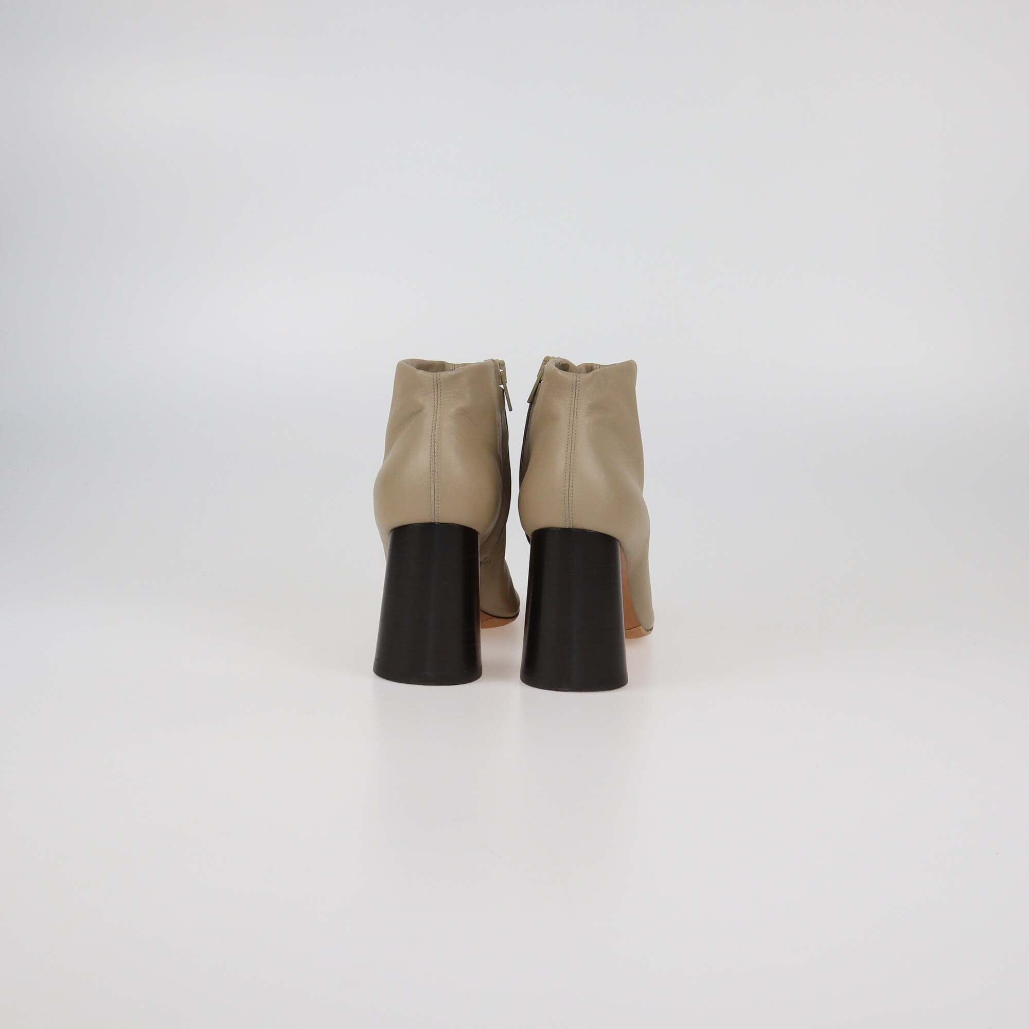 Celine Beige Leather Zip Heeled Booties Womens Celine 