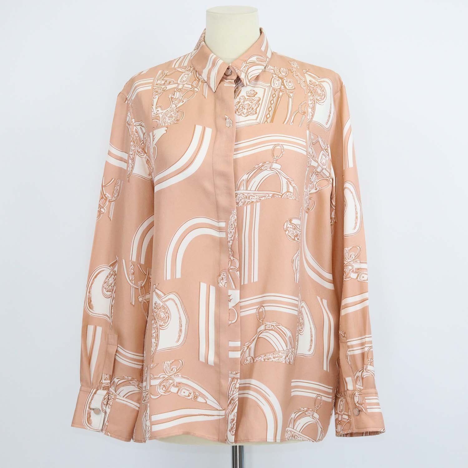 Hermes Beige Silk En Desordre Finesse Print Shirt