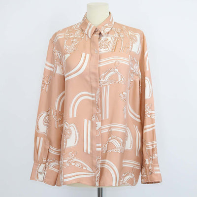 Hermes Beige Silk En Desordre Finesse Print Shirt