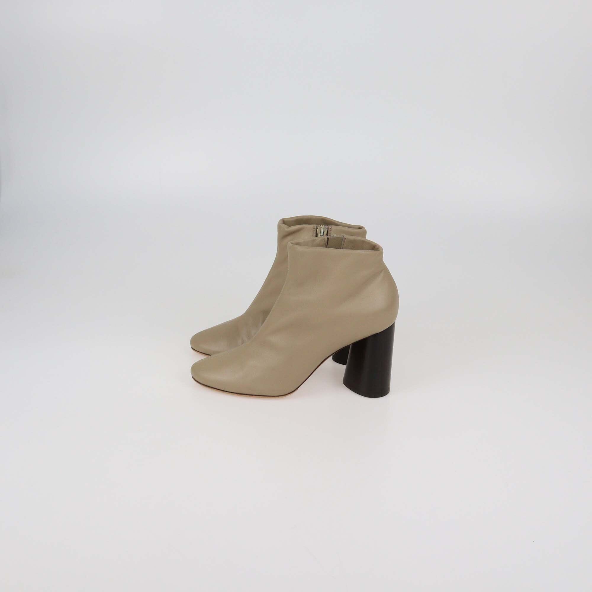 Celine Beige Leather Zip Heeled Booties Womens Celine 