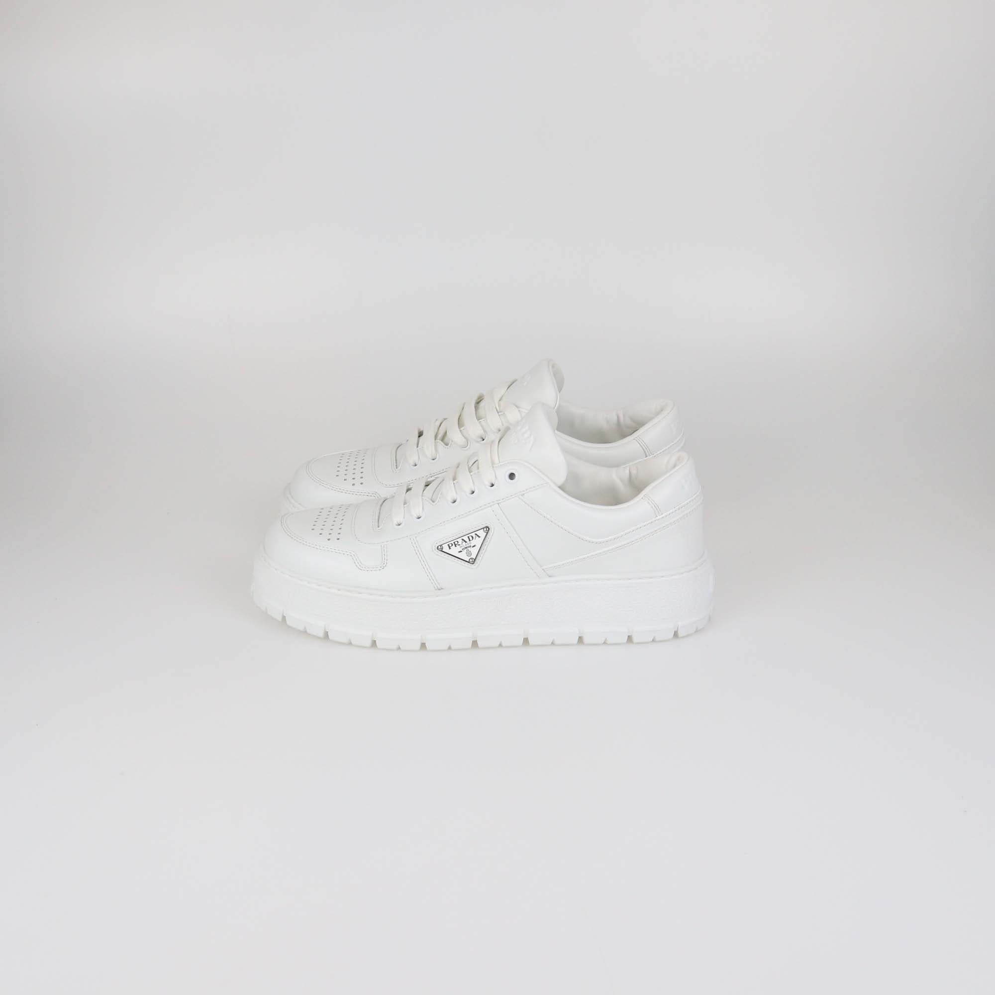 Prada White Leather Downtown Sneakers