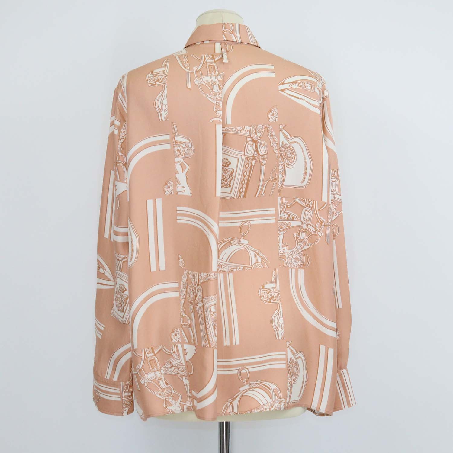 Hermes Beige Silk En Desordre Finesse Print Shirt