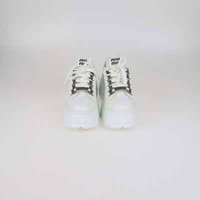 Miu Miu White Leather Low Top Platform Sneakers