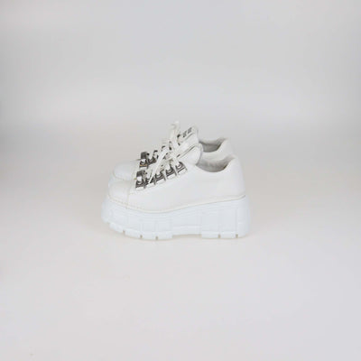 Miu Miu White Leather Low Top Platform Sneakers