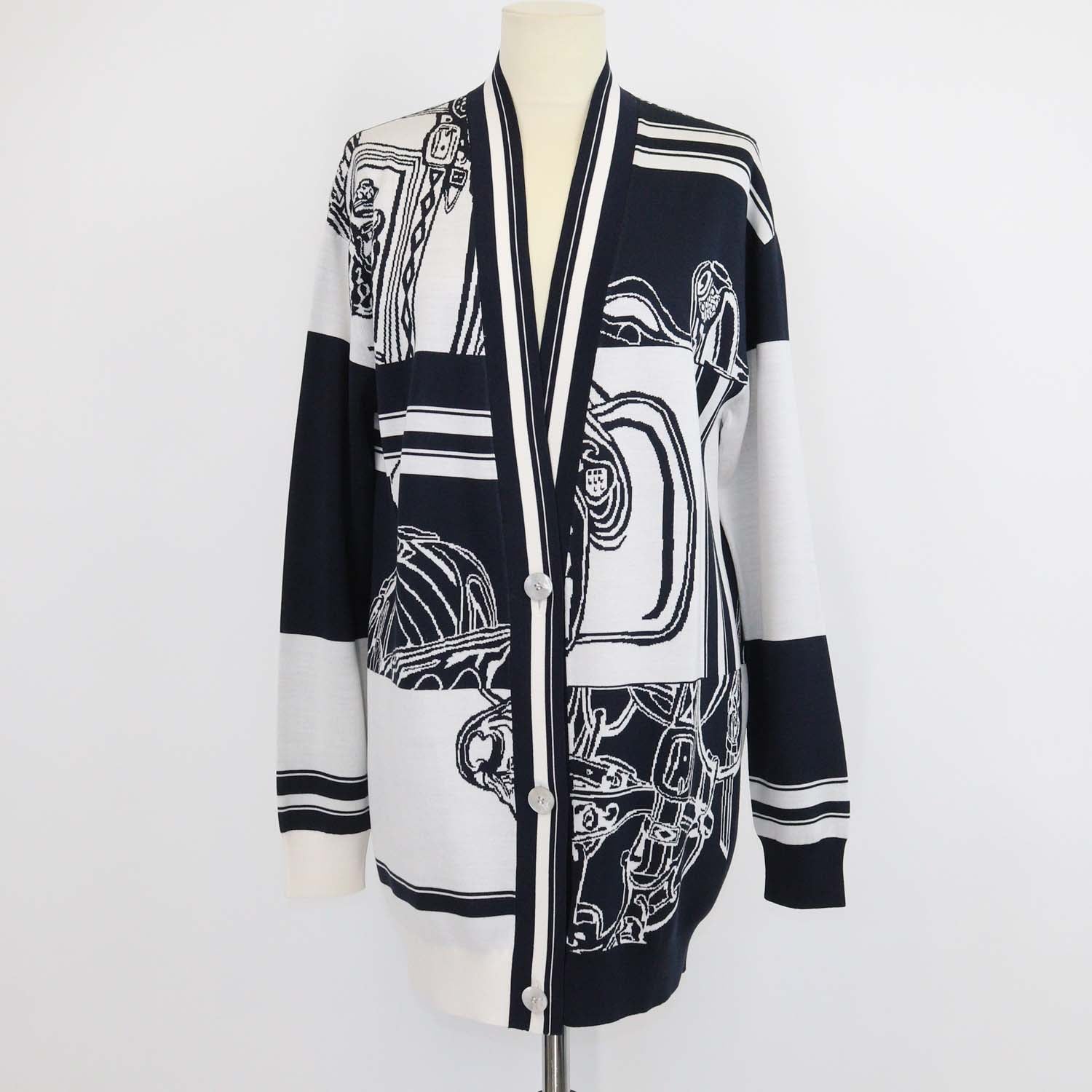 Hermes Navy Blue/White Silk Brides de Gala en Finesse Print Cardigan