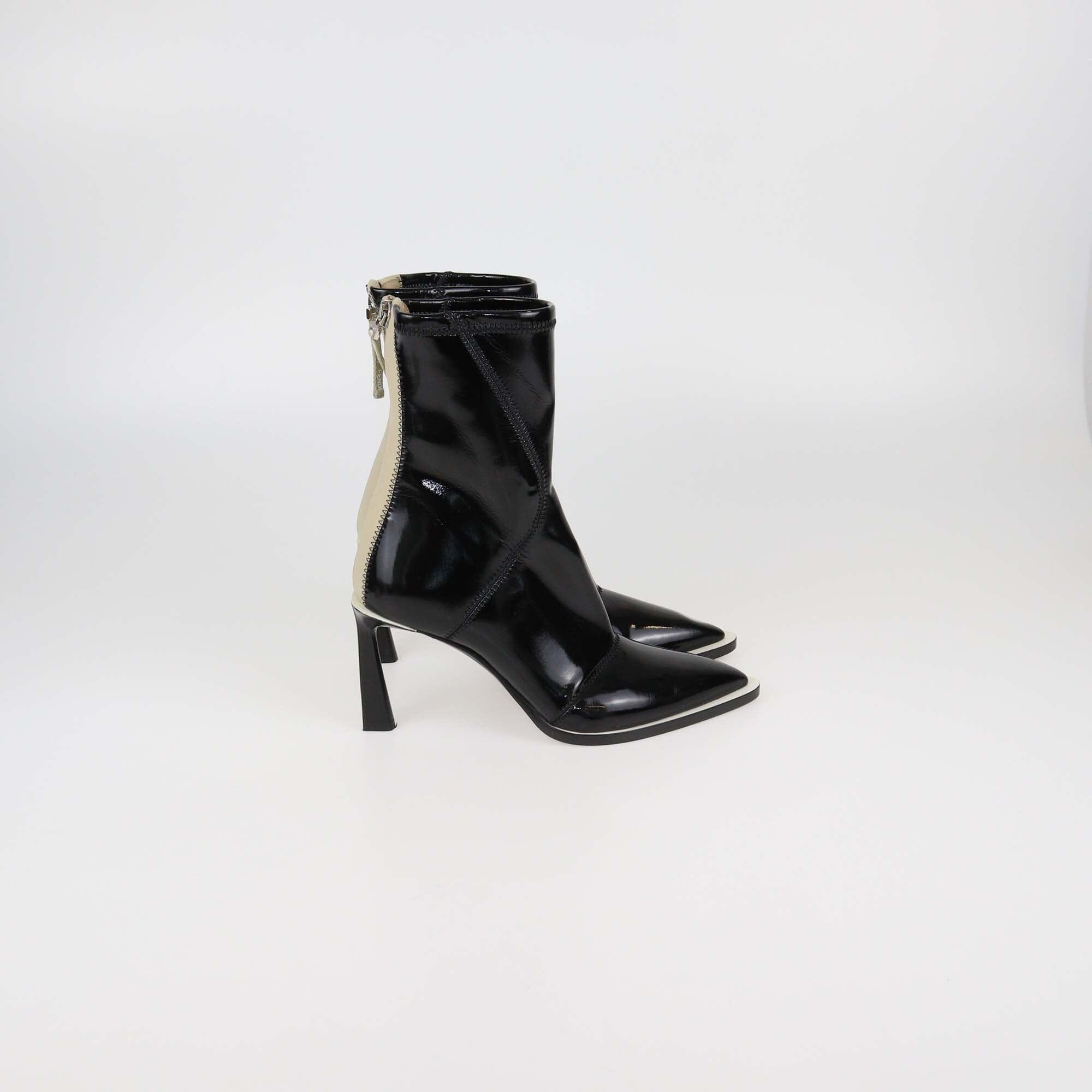 Fendi Black/Beige Coated Fabric Fframe Ankle Boots Womens Fendi 