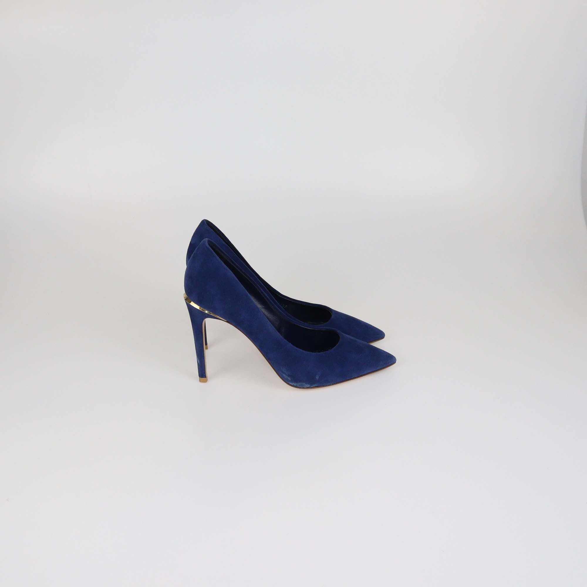 Louis Vuitton Navy Blue Suede Pointed Toe Pumps