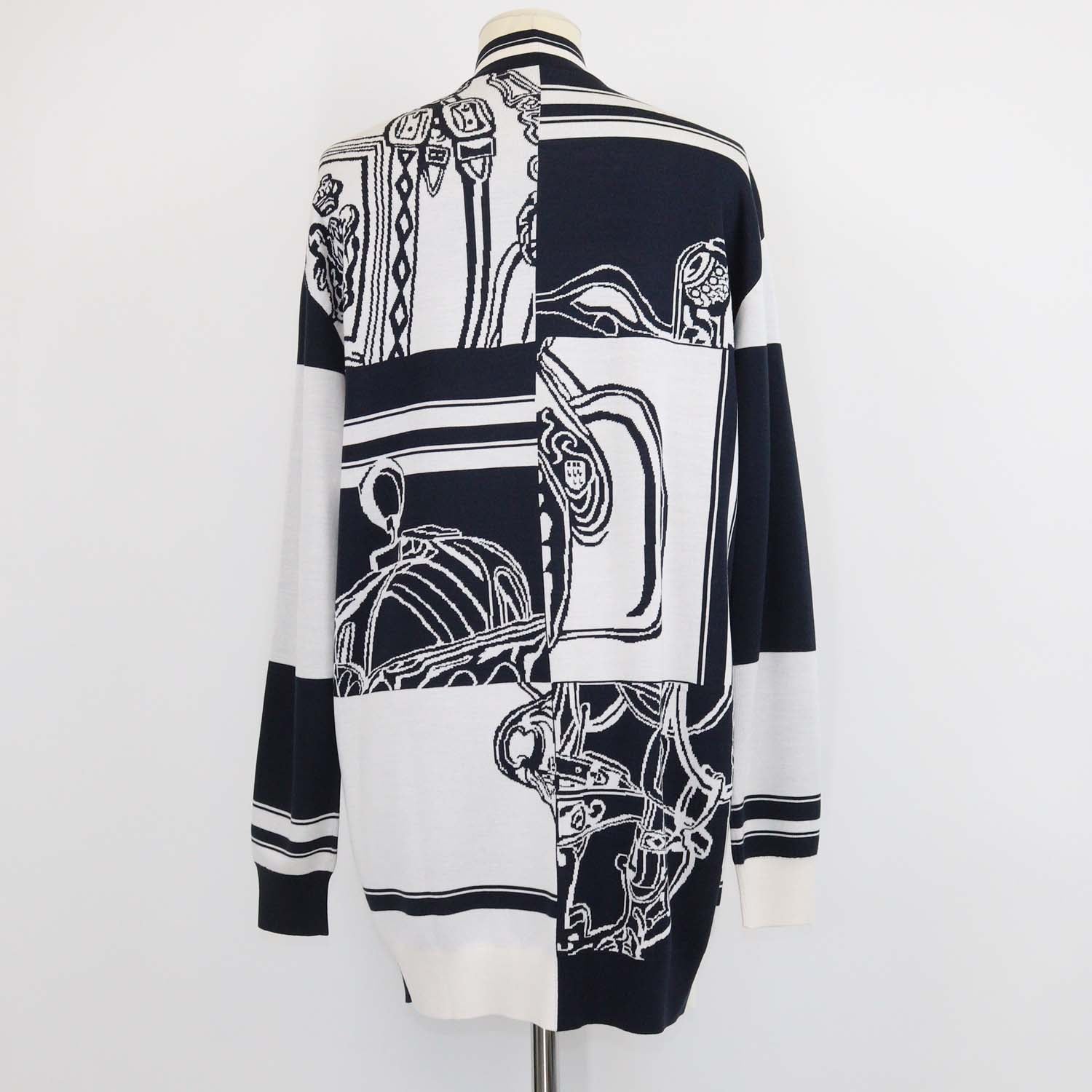 Hermes Navy Blue/White Silk Brides de Gala en Finesse Print Cardigan
