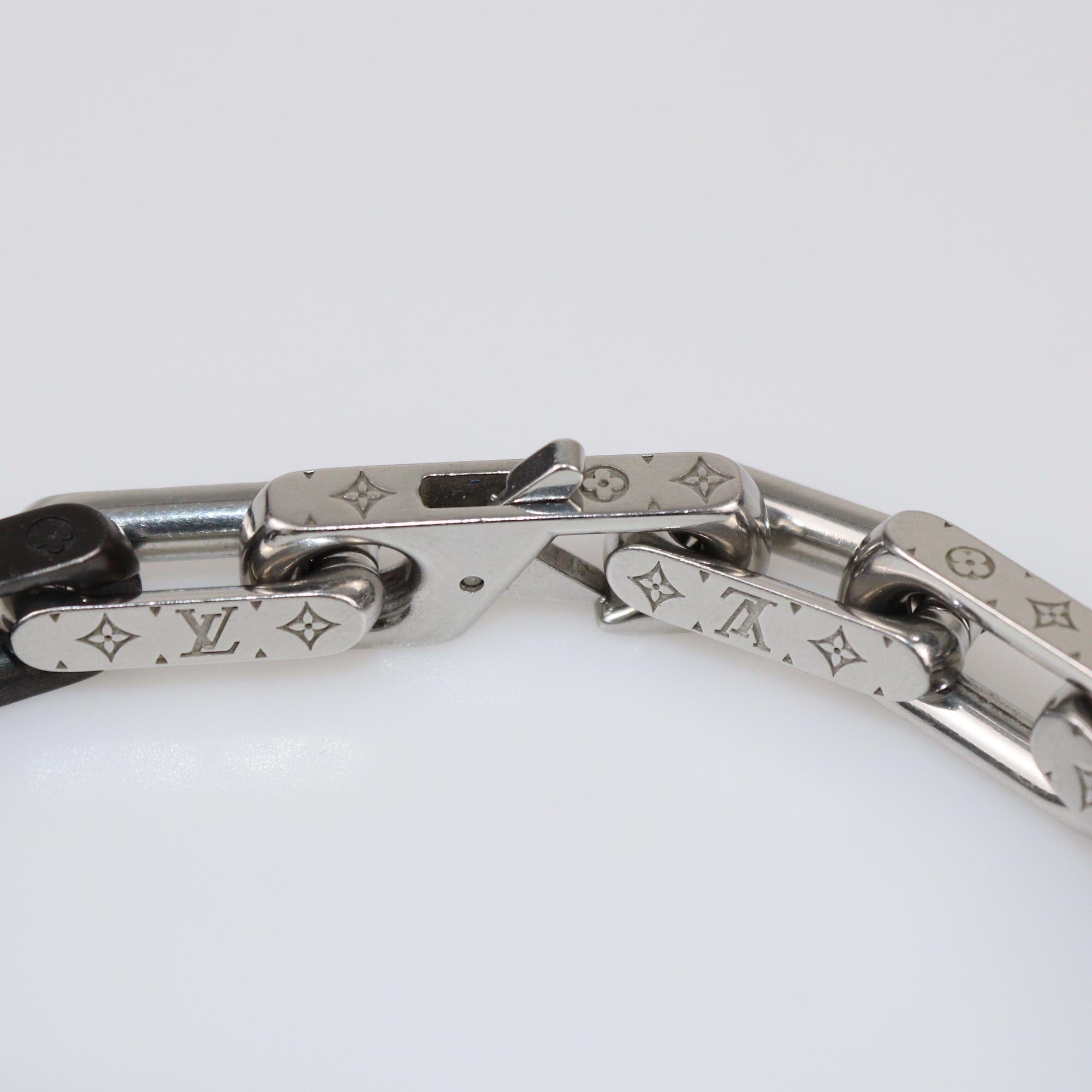 Louis Vuitton Silver/Black Monogram Chain Bracelet Mens Louis Vuitton 