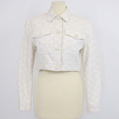 Fendi Cream Denim Calligraphy FF Print Crop Jacket