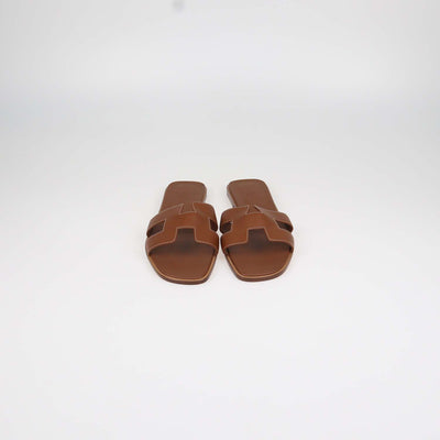 Hermes Gold Box Calf Leather Oran Sandals