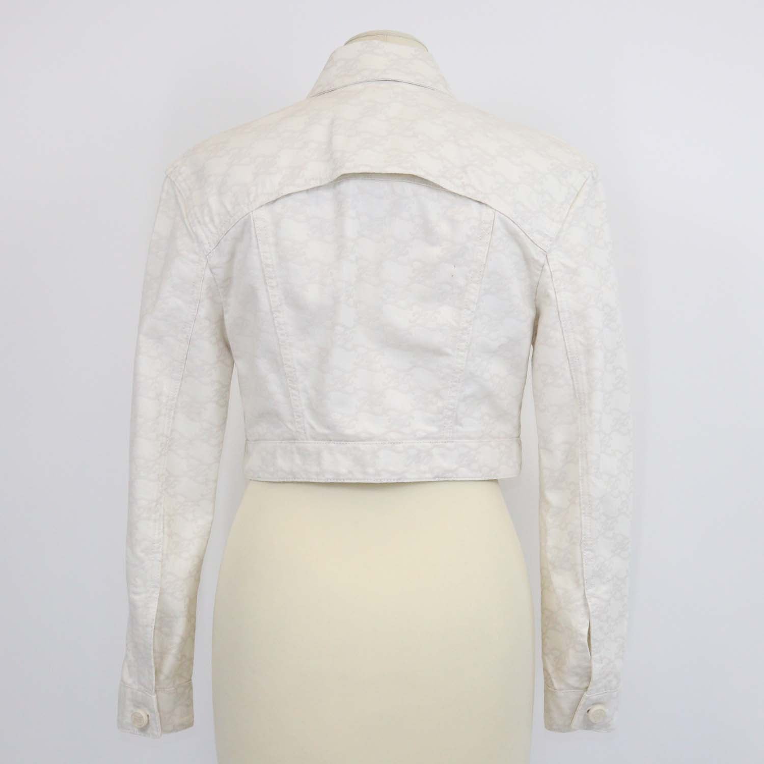 Fendi Cream Denim Calligraphy FF Print Crop Jacket
