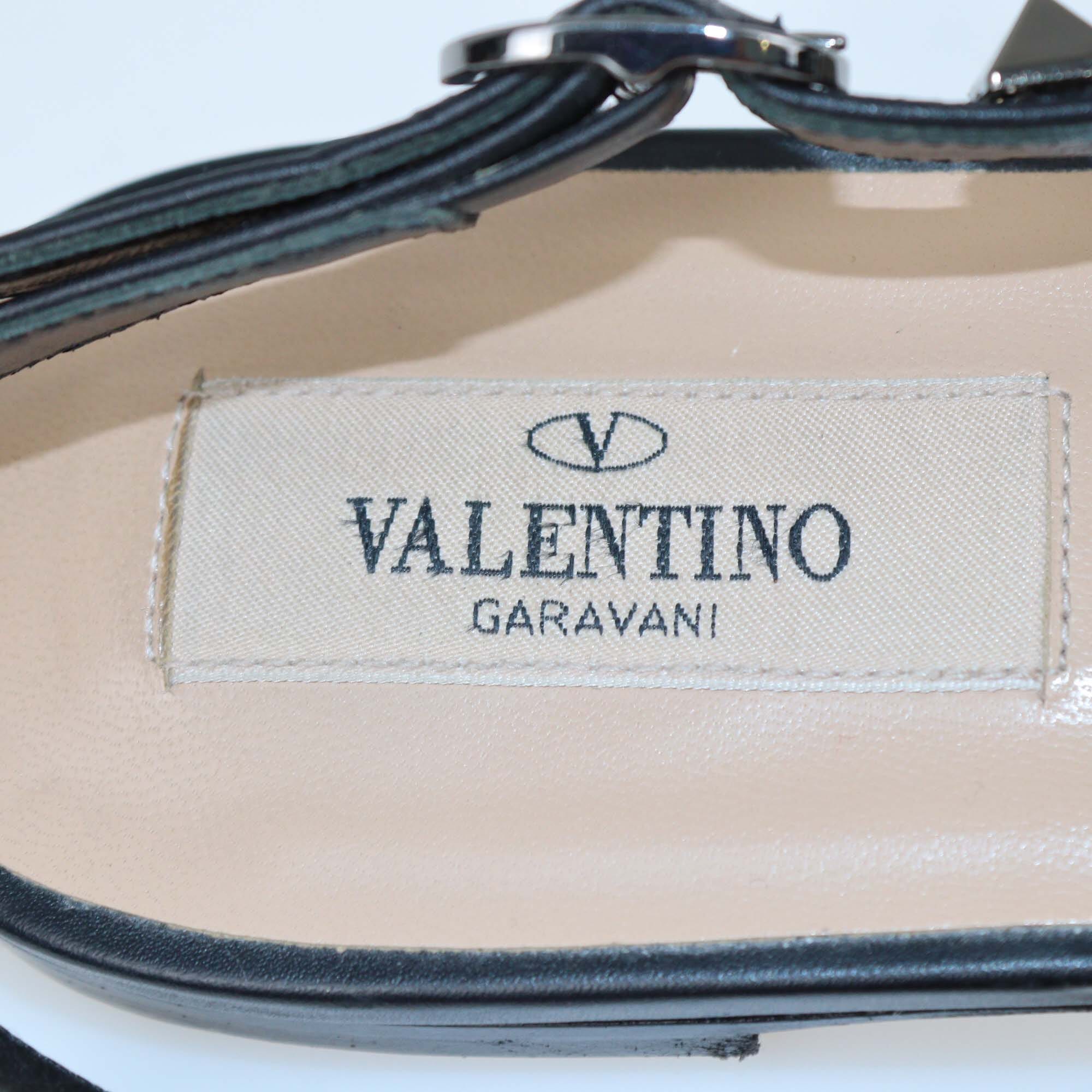 Valentino Black Mesh and Leather Rockstud Pointed Toe Slingback Flats Womens Valentino 