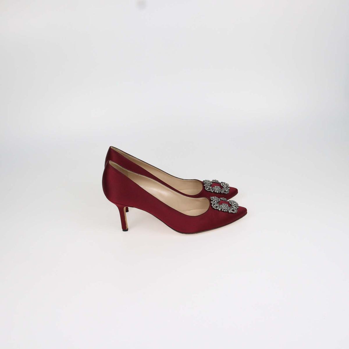 Manolo Blahnik Burgundy Satin Hangisi Pumps