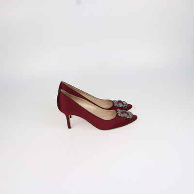 Manolo Blahnik Burgundy Satin Hangisi Pumps