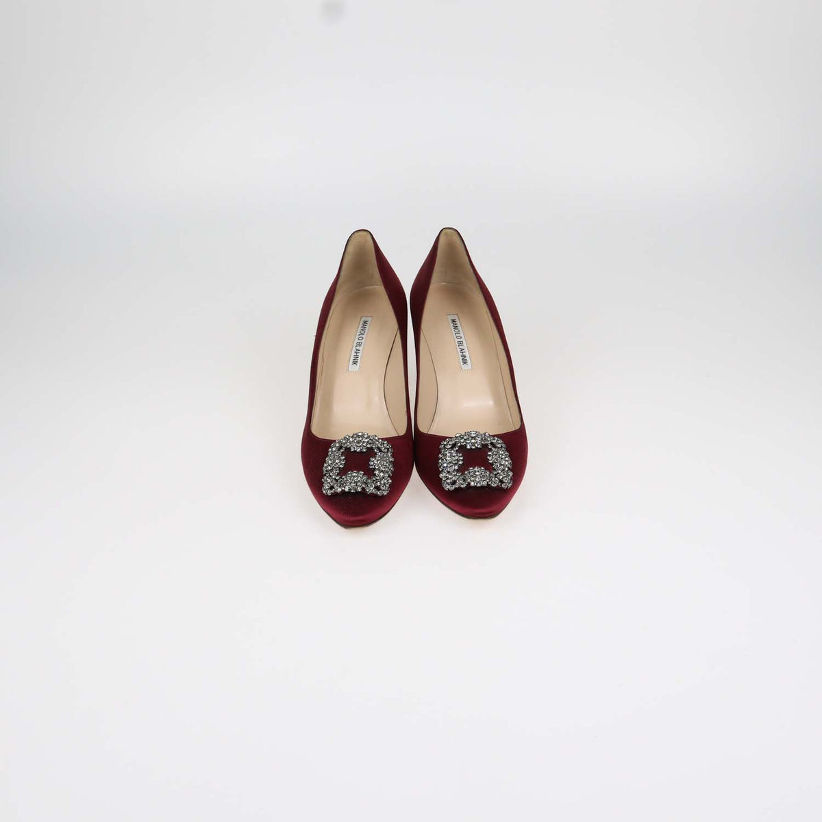 Manolo Blahnik Burgundy Satin Hangisi Pumps