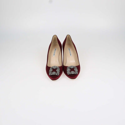Manolo Blahnik Burgundy Satin Hangisi Pumps