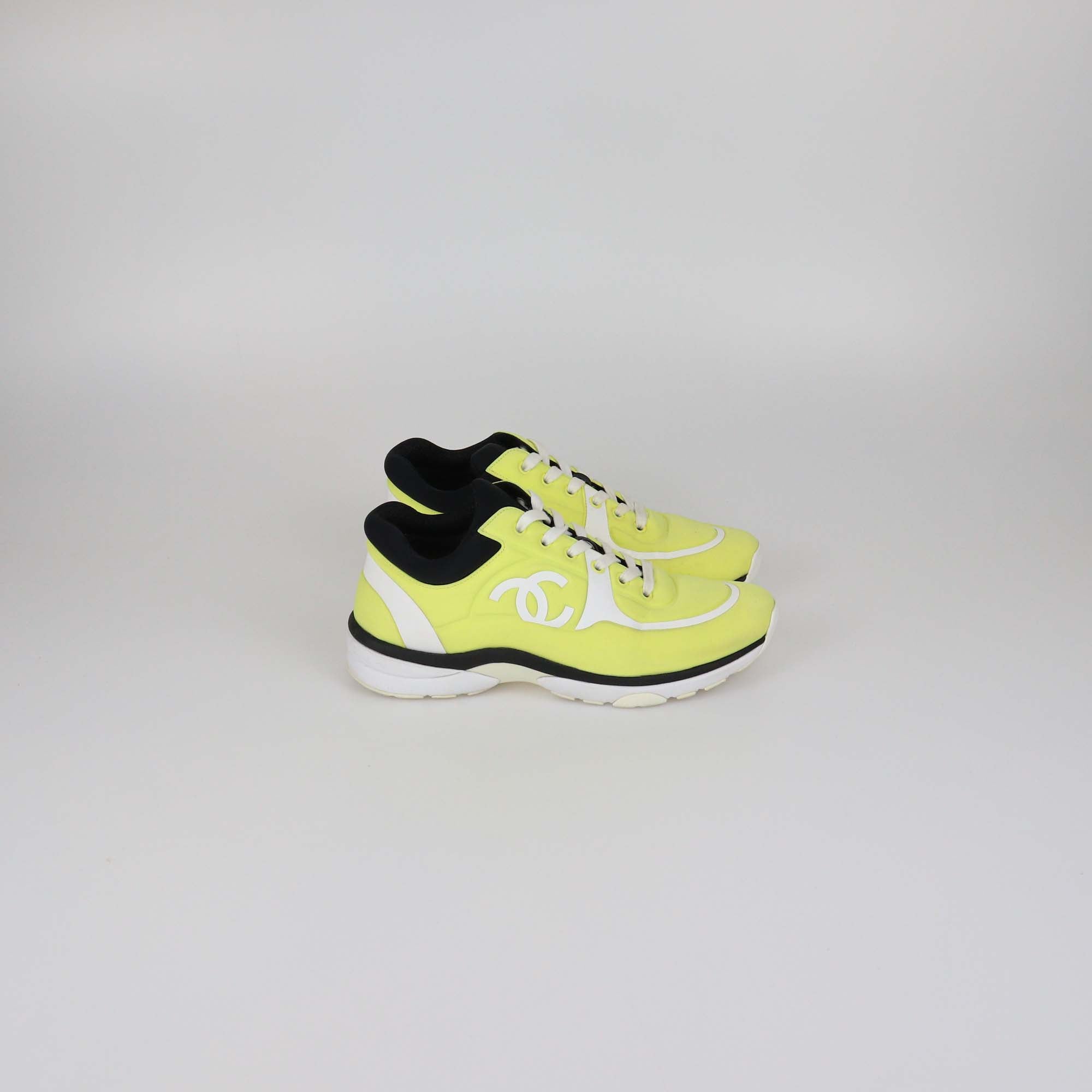 Chanel Yellow/White Nylon CC Low Top Sneakers
