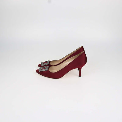 Manolo Blahnik Burgundy Satin Hangisi Pumps