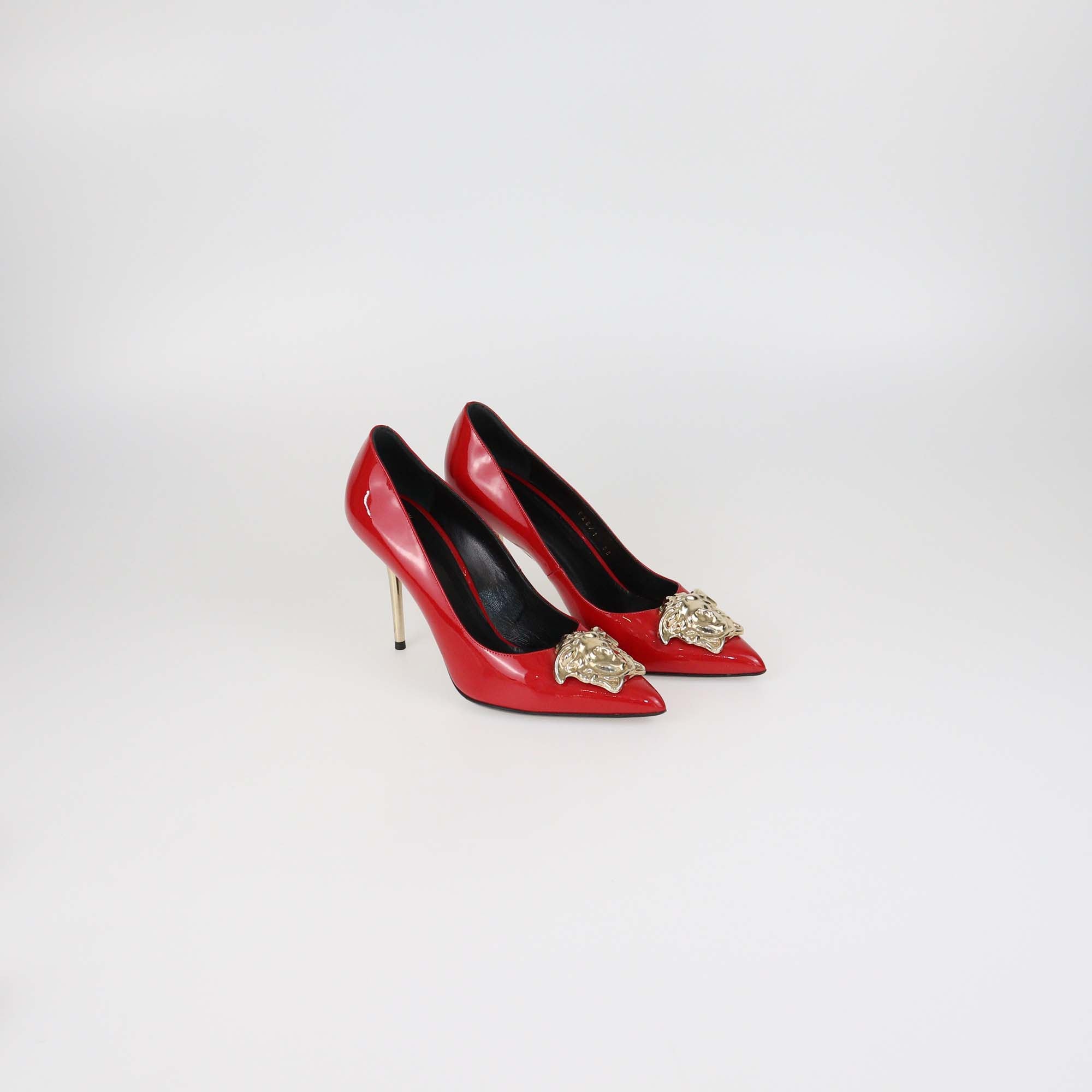 Versace Red Patent Leather Medusa Pointed Toe Pumps
