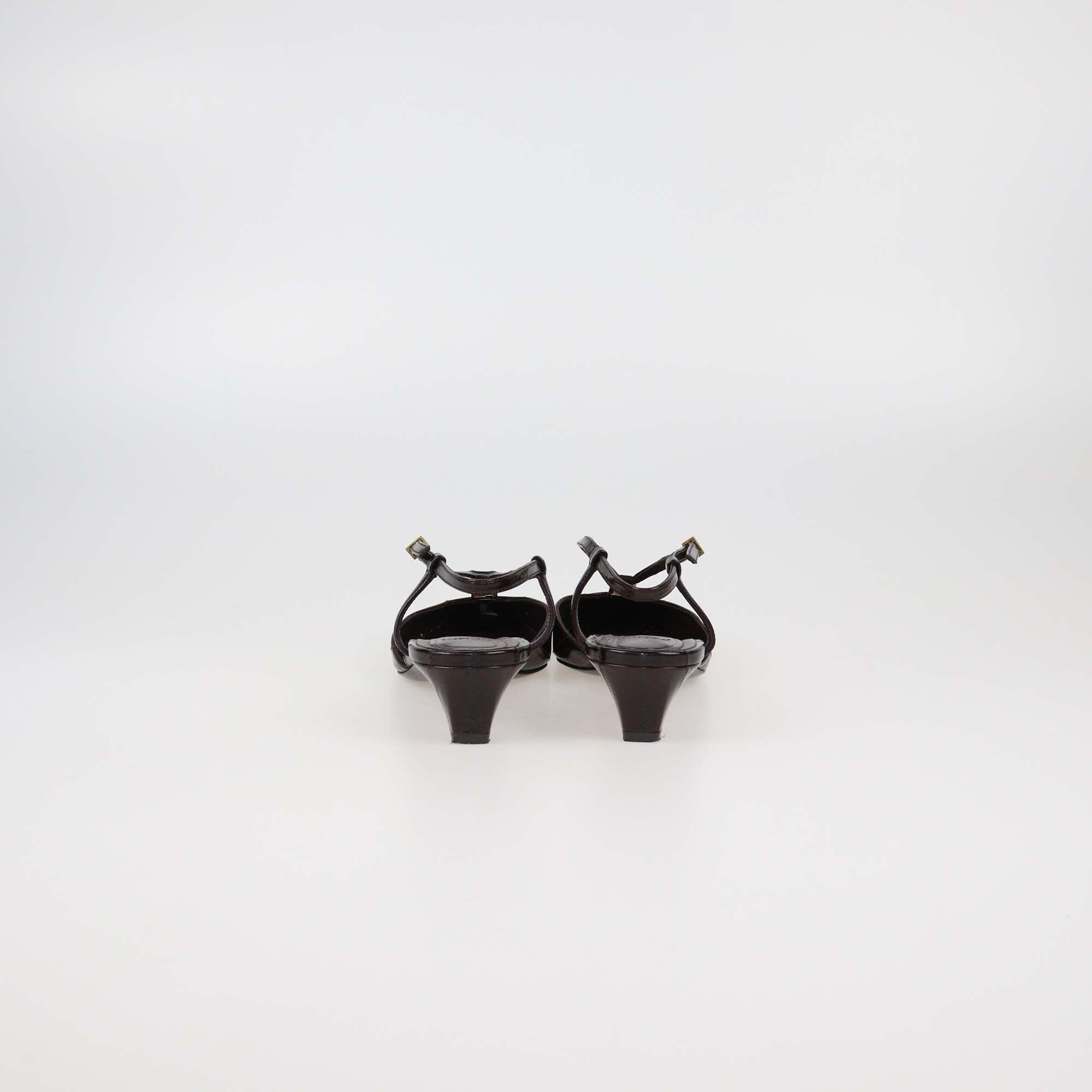Fendi Dark Brown Eel Leather Low Heeled Slingback Pumps Womens Fendi 