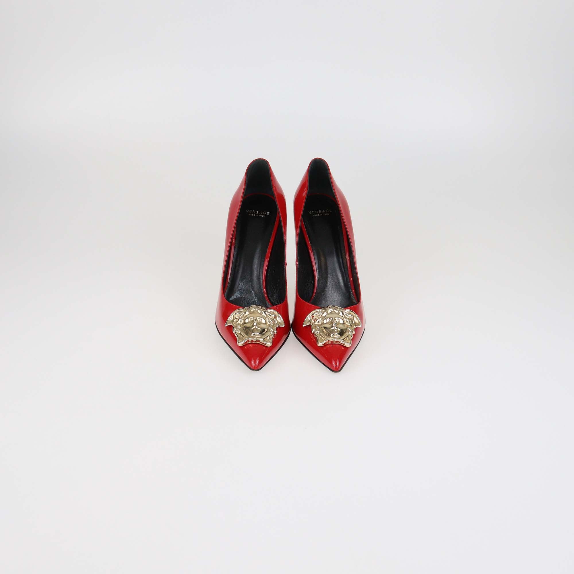 Versace Red Patent Leather Medusa Pointed Toe Pumps